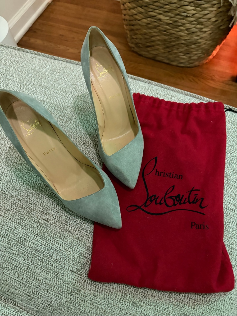 Christian Louboutin Grey Suede Pointed Toe Pumps - Picture 6 of 9